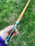 Teal and White Flower with Pine Cone Wand - One of a Kind - Cherry Pairing